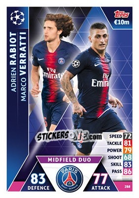 Sticker Adrien Rabiot / Marco Verratti - UEFA Champions League 2018-2019. Match Attax n. 288 - Topps