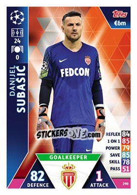 Sticker Danijel Subašic - UEFA Champions League 2018-2019. Match Attax n. 290 - Topps