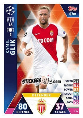 Sticker Kamil Glik - UEFA Champions League 2018-2019. Match Attax n. 294 - Topps