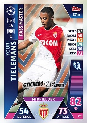 Sticker Youri Tielemans - UEFA Champions League 2018-2019. Match Attax n. 299 - Topps