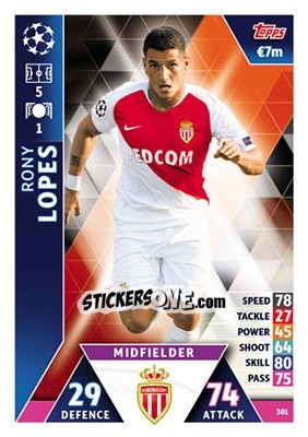Cromo Rony Lopes - UEFA Champions League 2018-2019. Match Attax n. 301 - Topps