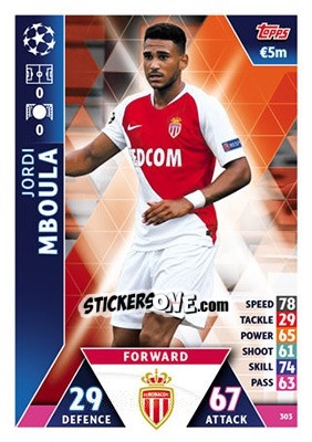 Sticker Jordi Mboula - UEFA Champions League 2018-2019. Match Attax n. 303 - Topps