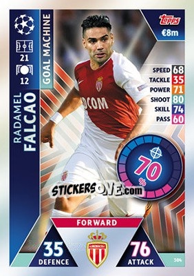 Sticker Radamel Falcao - UEFA Champions League 2018-2019. Match Attax n. 304 - Topps