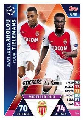 Sticker Jean-Eudes Aholou / Youri Tielemans - UEFA Champions League 2018-2019. Match Attax n. 306 - Topps