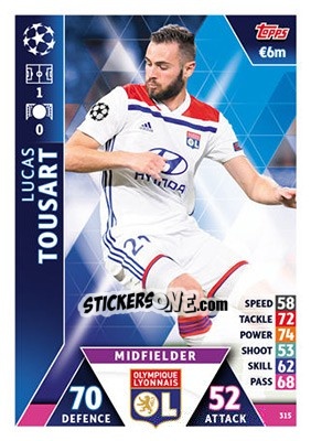 Sticker Lucas Tousart - UEFA Champions League 2018-2019. Match Attax n. 315 - Topps