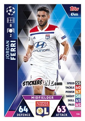 Sticker Jordan Ferri - UEFA Champions League 2018-2019. Match Attax n. 316 - Topps