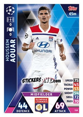 Sticker Houssem Aouar - UEFA Champions League 2018-2019. Match Attax n. 318 - Topps
