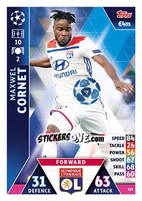 Sticker Maxwel Cornet - UEFA Champions League 2018-2019. Match Attax n. 319 - Topps