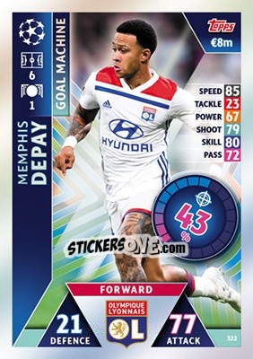 Sticker Memphis Depay - UEFA Champions League 2018-2019. Match Attax n. 322 - Topps