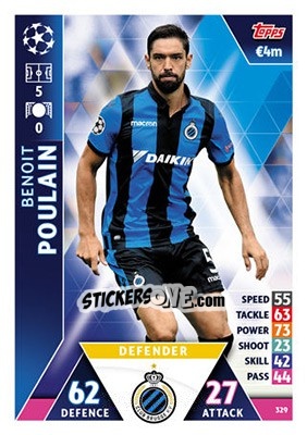 Sticker Benoît Poulain - UEFA Champions League 2018-2019. Match Attax n. 329 - Topps