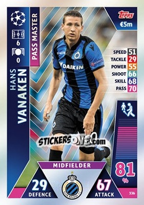 Sticker Hans Vanaken - UEFA Champions League 2018-2019. Match Attax n. 336 - Topps