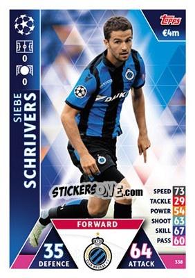 Sticker Siebe Schrijvers - UEFA Champions League 2018-2019. Match Attax n. 338 - Topps