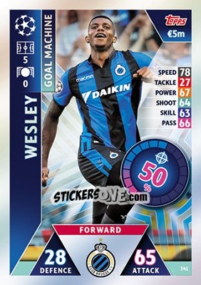 Sticker Wesley - UEFA Champions League 2018-2019. Match Attax n. 341 - Topps