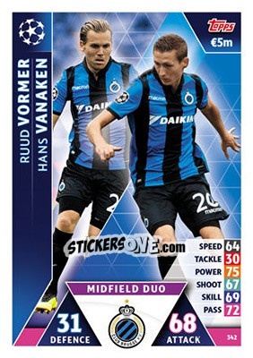 Sticker Ruud Vormer / Hans Vanaken - UEFA Champions League 2018-2019. Match Attax n. 342 - Topps