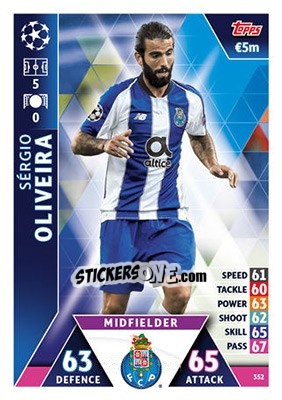 Sticker Sérgio Oliveira - UEFA Champions League 2018-2019. Match Attax n. 352 - Topps