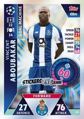 Sticker Vincent Aboubakar - UEFA Champions League 2018-2019. Match Attax n. 356 - Topps