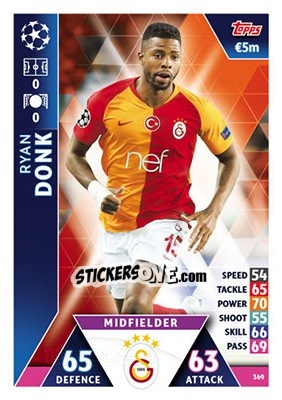 Sticker Ryan Donk - UEFA Champions League 2018-2019. Match Attax n. 369 - Topps