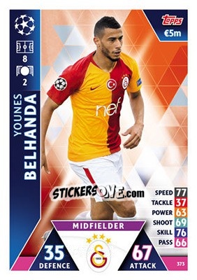 Sticker Younès Belhanda - UEFA Champions League 2018-2019. Match Attax n. 373 - Topps