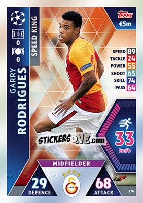 Sticker Garry Rodrigues - UEFA Champions League 2018-2019. Match Attax n. 374 - Topps