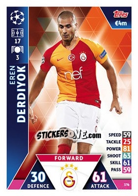 Sticker Eren Derdiyok - UEFA Champions League 2018-2019. Match Attax n. 376 - Topps