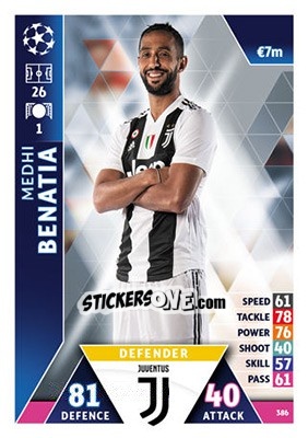 Sticker Medhi Benatia - UEFA Champions League 2018-2019. Match Attax n. 386 - Topps