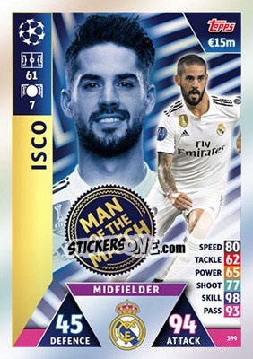 Sticker Isco - UEFA Champions League 2018-2019. Match Attax n. 399 - Topps