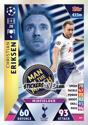 Sticker Christian Eriksen - UEFA Champions League 2018-2019. Match Attax n. 407 - Topps