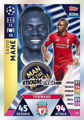 Sticker Sadio Mané - UEFA Champions League 2018-2019. Match Attax n. 408 - Topps