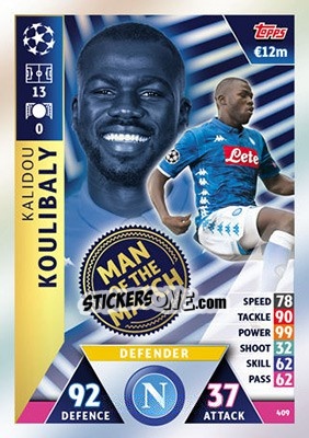Sticker Kalidou Koulibaly - UEFA Champions League 2018-2019. Match Attax n. 409 - Topps