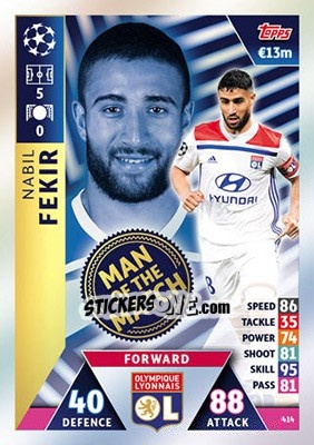 Sticker Nabil Fekir - UEFA Champions League 2018-2019. Match Attax n. 414 - Topps