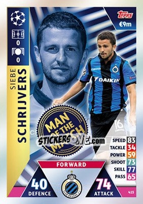 Sticker Siebe Schrijvers - UEFA Champions League 2018-2019. Match Attax - Topps