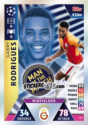 Sticker Garry Rodrigues - UEFA Champions League 2018-2019. Match Attax n. 417 - Topps
