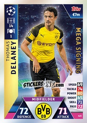 Sticker Thomas Delaney - UEFA Champions League 2018-2019. Match Attax n. 423 - Topps