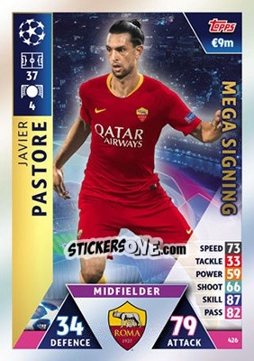 Sticker Javier Pastore - UEFA Champions League 2018-2019. Match Attax n. 426 - Topps