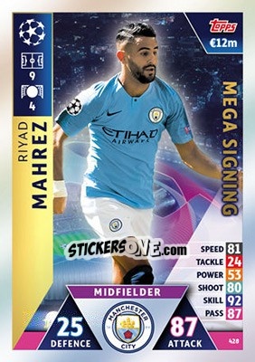 Sticker Riyad Mahrez - UEFA Champions League 2018-2019. Match Attax n. 428 - Topps