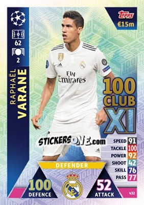 Sticker Raphaël Varane - UEFA Champions League 2018-2019. Match Attax n. 432 - Topps