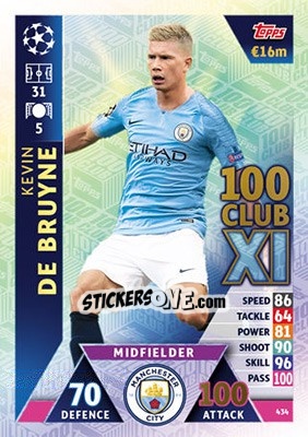 Sticker Kevin De Bruyne - UEFA Champions League 2018-2019. Match Attax n. 434 - Topps