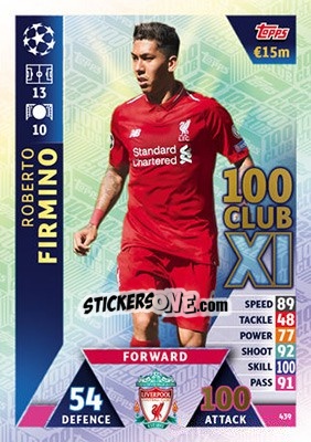 Sticker Roberto Firmino - UEFA Champions League 2018-2019. Match Attax n. 439 - Topps