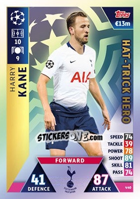 Sticker Harry Kane - UEFA Champions League 2018-2019. Match Attax n. 440 - Topps