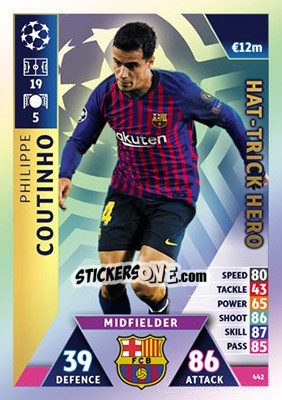 Sticker Philippe Coutinho - UEFA Champions League 2018-2019. Match Attax n. 442 - Topps