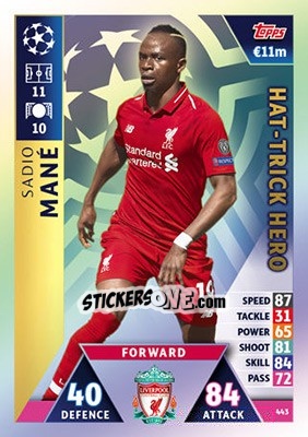 Sticker Sadio Mané - UEFA Champions League 2018-2019. Match Attax n. 443 - Topps