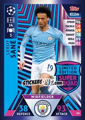 Sticker Leroy Sané - UEFA Champions League 2018-2019. Match Attax n. LE6 - Topps