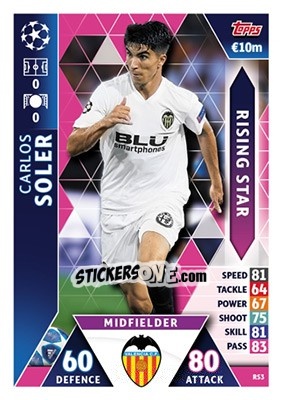 Sticker Carlos Soler - UEFA Champions League 2018-2019. Match Attax n. RS3 - Topps