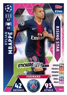 Sticker Kylian Mbappe - UEFA Champions League 2018-2019. Match Attax n. RS13 - Topps