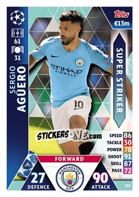 Sticker Sergio Aguero - UEFA Champions League 2018-2019. Match Attax n. SS5 - Topps