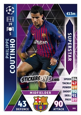 Sticker Philippe Coutinho - UEFA Champions League 2018-2019. Match Attax n. SU1 - Topps
