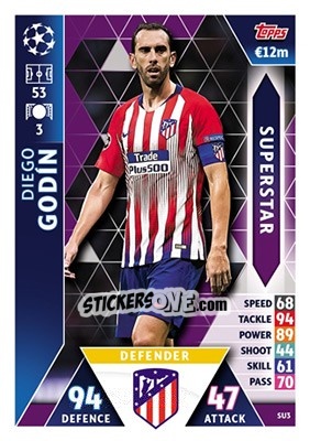Sticker Diego Godin - UEFA Champions League 2018-2019. Match Attax n. SU3 - Topps