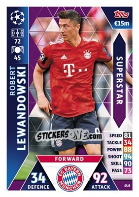 Sticker Robert Lewandowski - UEFA Champions League 2018-2019. Match Attax n. SU8 - Topps