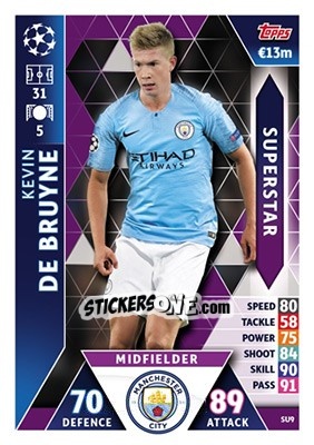 Sticker Kevin De Bruyne - UEFA Champions League 2018-2019. Match Attax n. SU9 - Topps