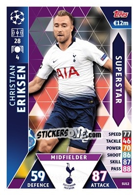 Sticker Christian Eriksen - UEFA Champions League 2018-2019. Match Attax n. SU12 - Topps